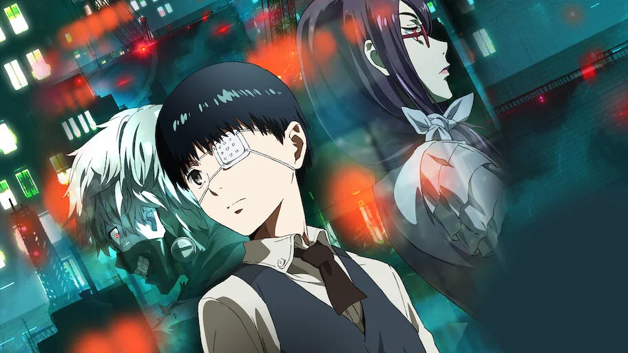 Kaneki Ken con máscara ghoul y ojo rojo encendido – Tokyo Ghoul.