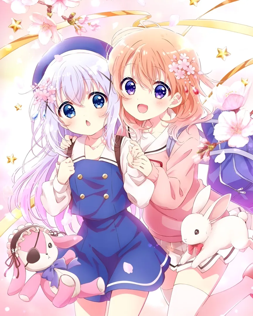 Cocoa y Chino, protagonistas de Is the Order a Rabbit?, en Rabbit House.