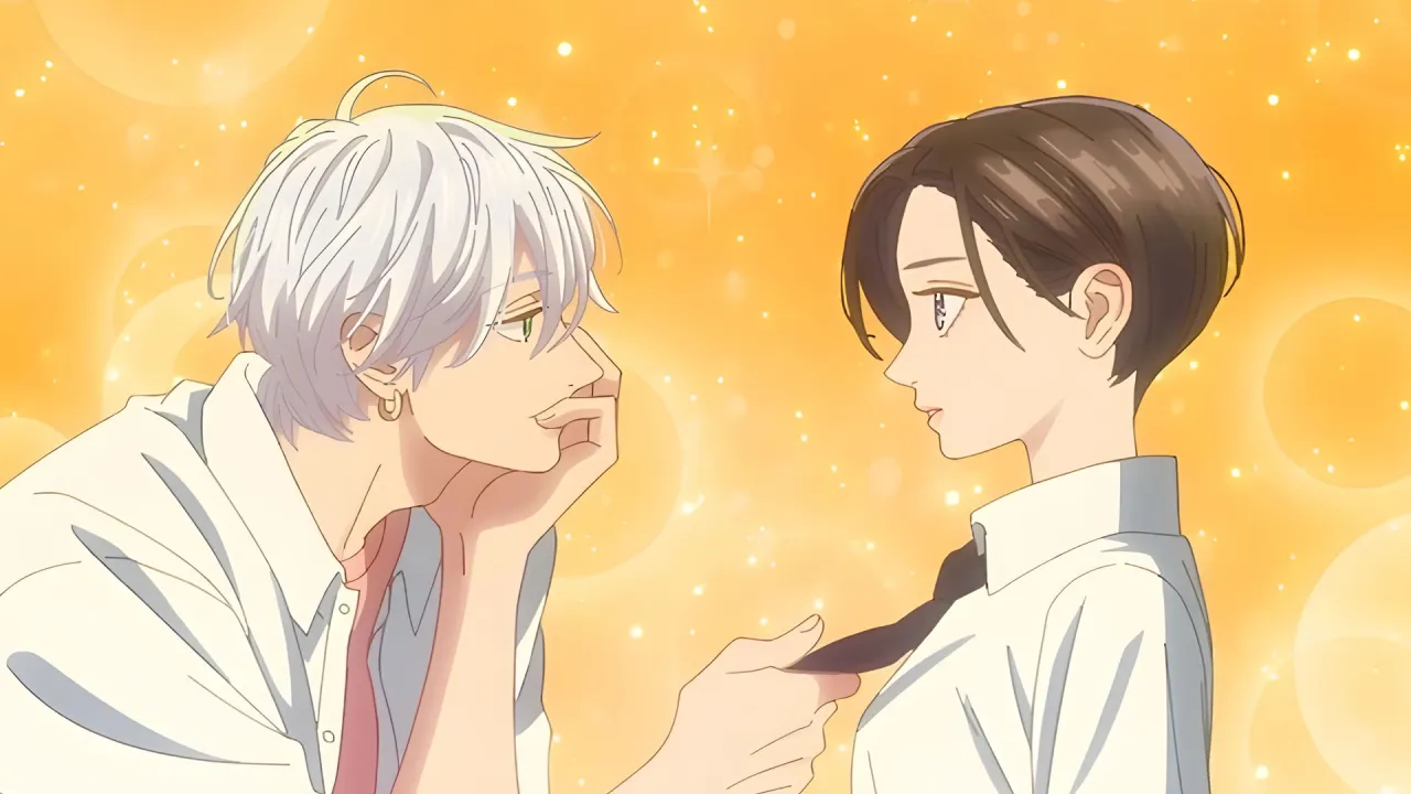 Visual clave del anime In the Clear Moonlit Dusk con los protagonistas Yoi Takiguchi y Kohaku Ichimura