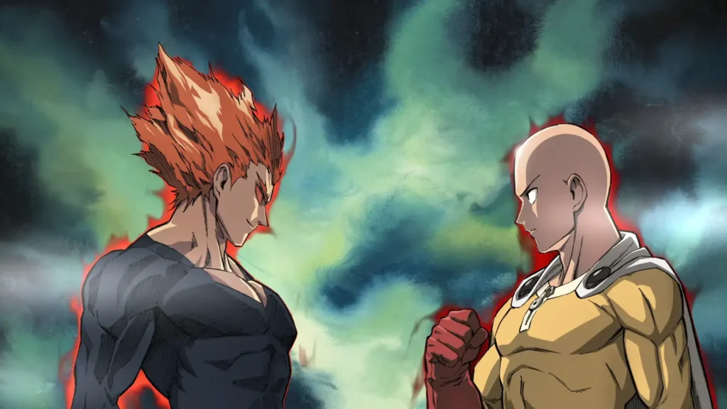 Arte promocional de One-Punch Man Temporada 3 con Saitama y Garou enfrentados
