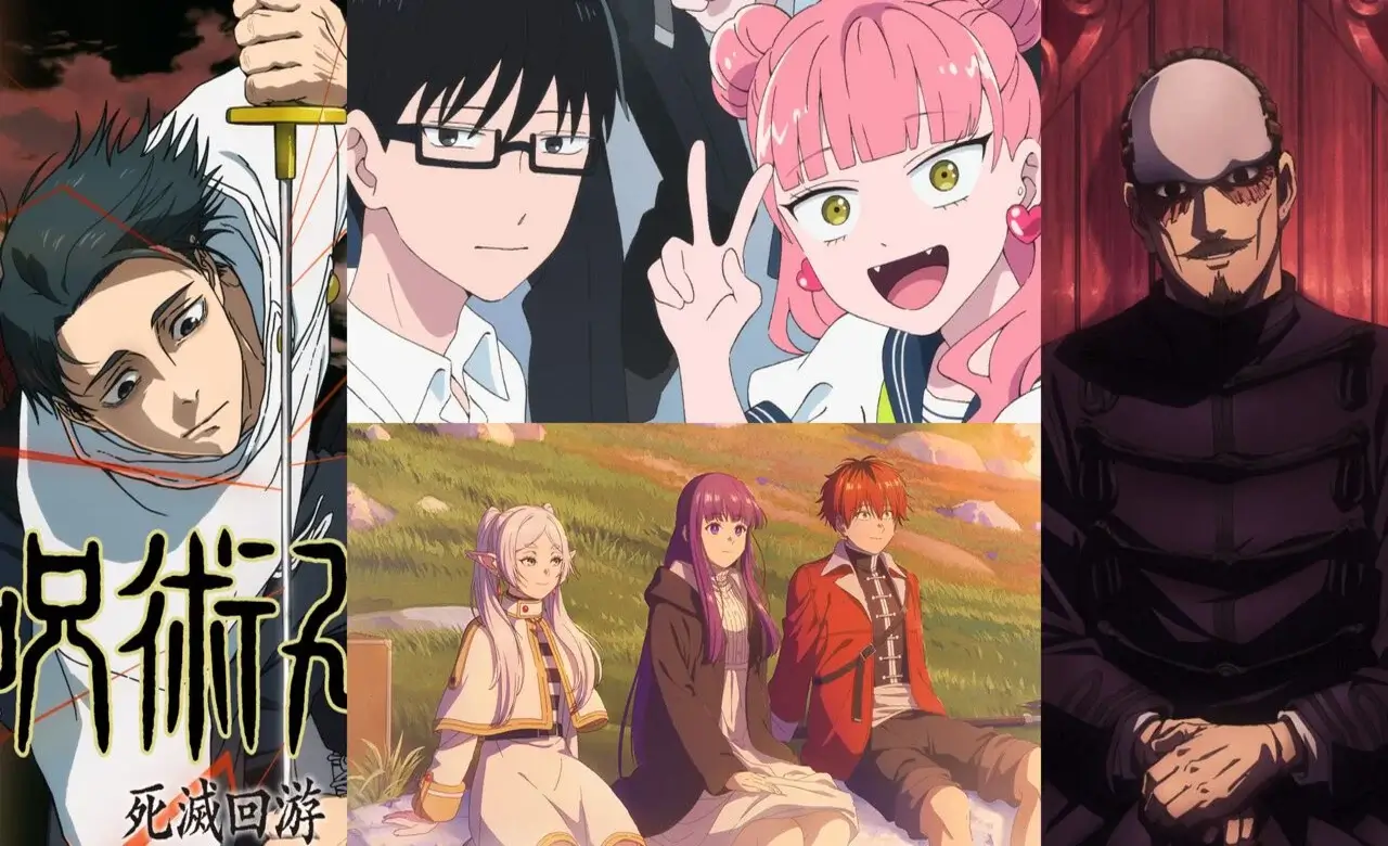 Collage de animes populares de la temporada de invierno 2026 con series de acción, fantasía y comedia