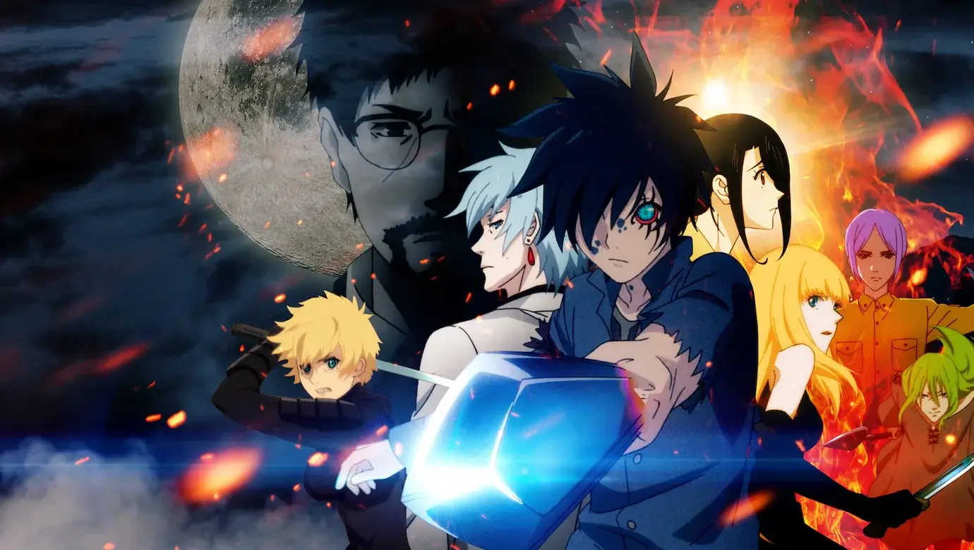 Protagonistas de B: The Beginning en una escena de acción con fuego y luna de fondo