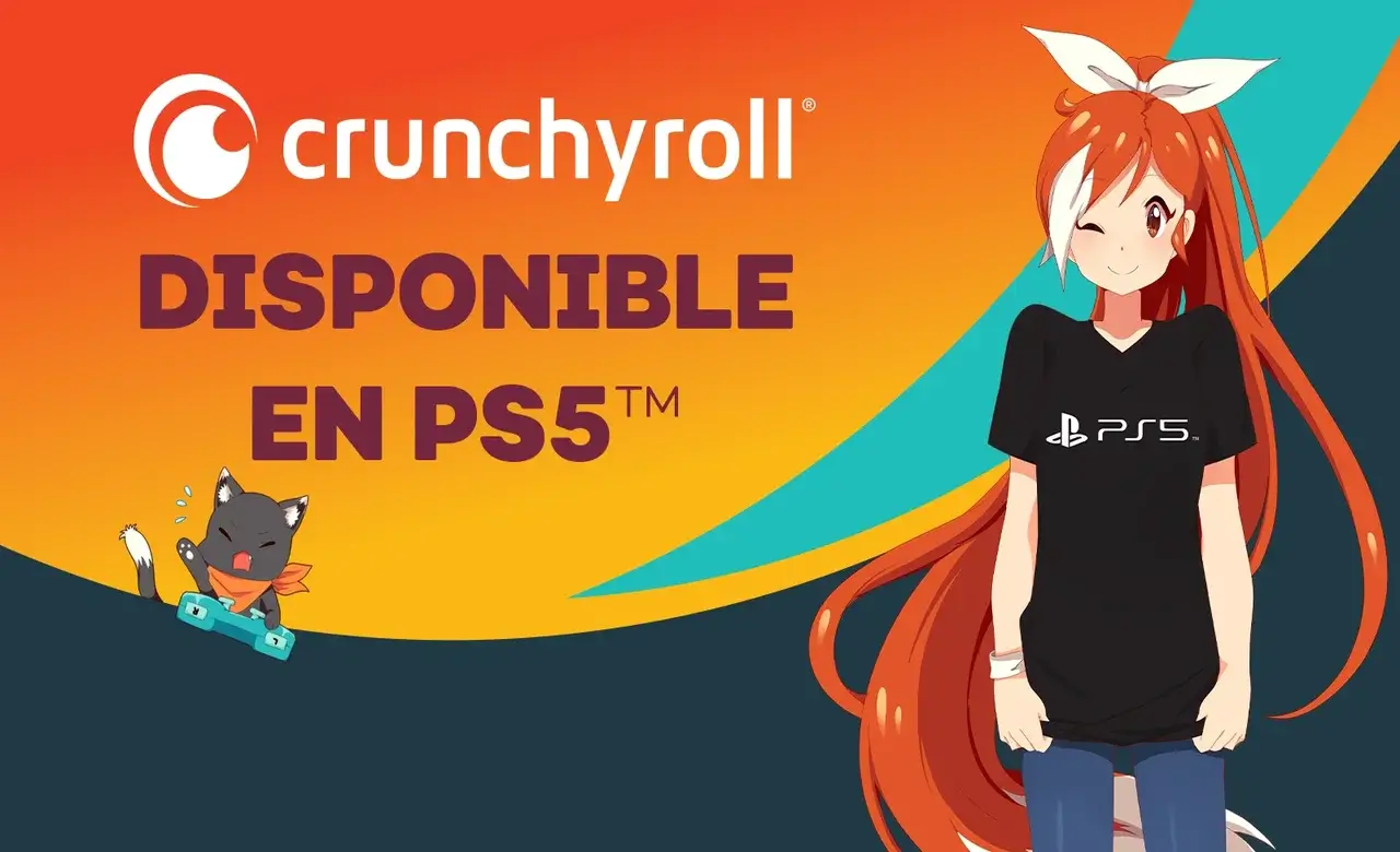Banner promocional de Crunchyroll anunciando su disponibilidad en PlayStation 5