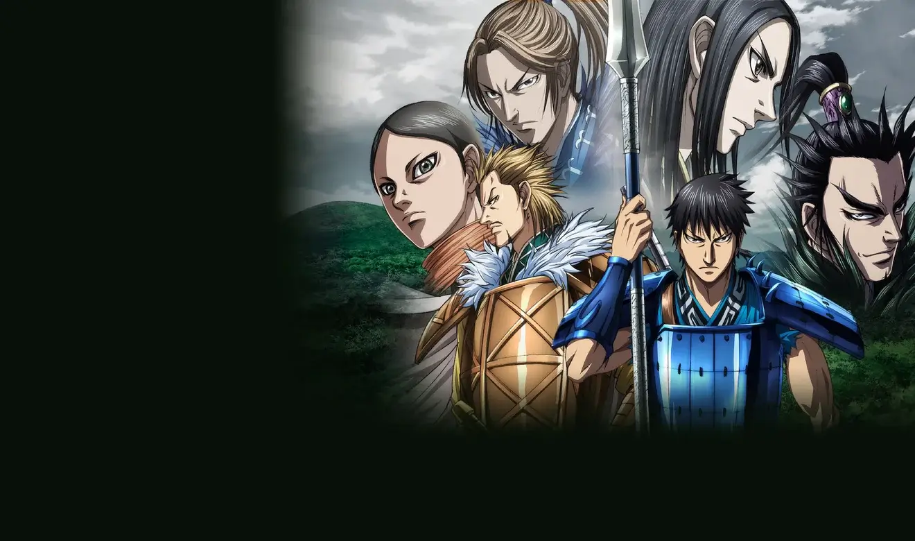 Personajes principales del anime Kingdom posando con armaduras de guerra