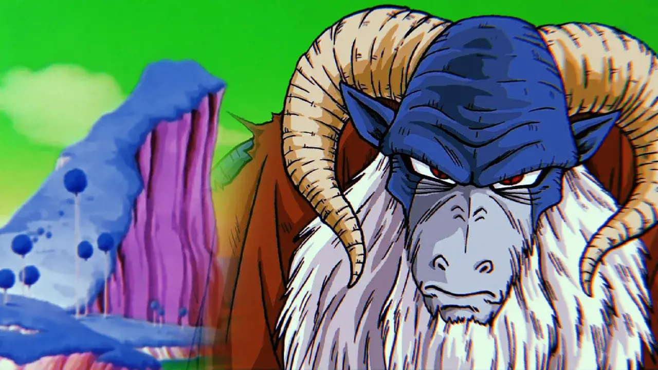 Primer plano de Moro en Dragon Ball, el villano con cuernos y barba blanca del arco del Prisionero de la Patrulla Galáctica