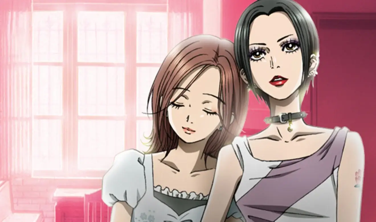 protagonistas de Nana posando juntas en una habitación rosa en el anime de drama musical