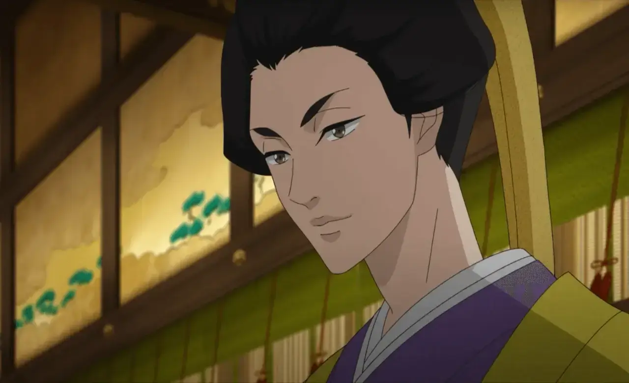 Escena del anime Ōoku ambientado en el Japón feudal con personajes vestidos con kimonos