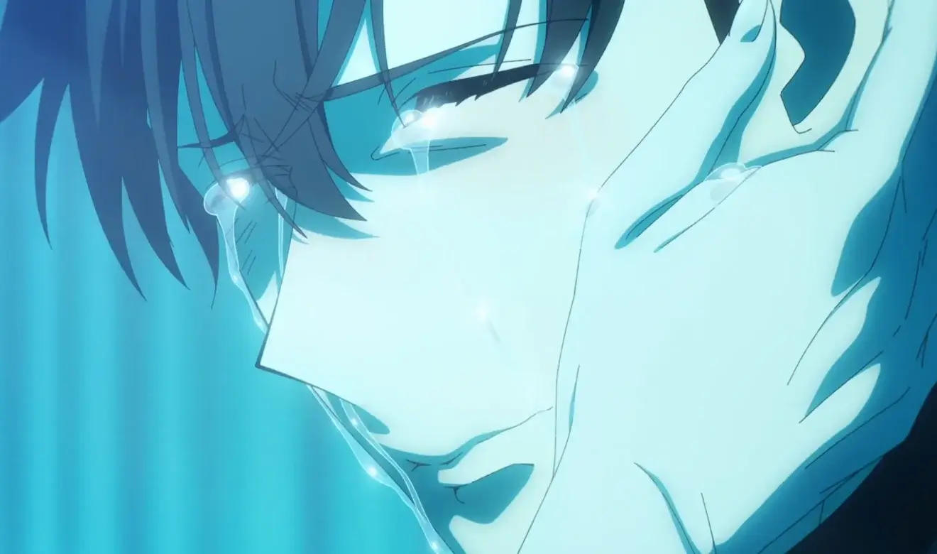 Sung Jinwoo llorando con lágrimas en el rostro en Solo Leveling Temporada 2