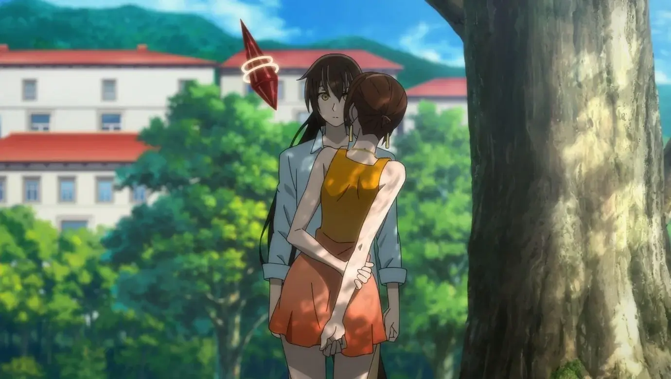 Endorsi y Bam en el anime de Tower of God durante una escena íntima al aire libre