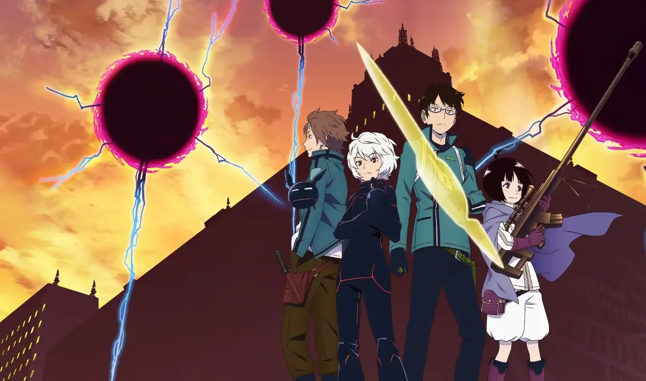 El equipo de World Trigger listo para la batalla con portales negros en el cielo