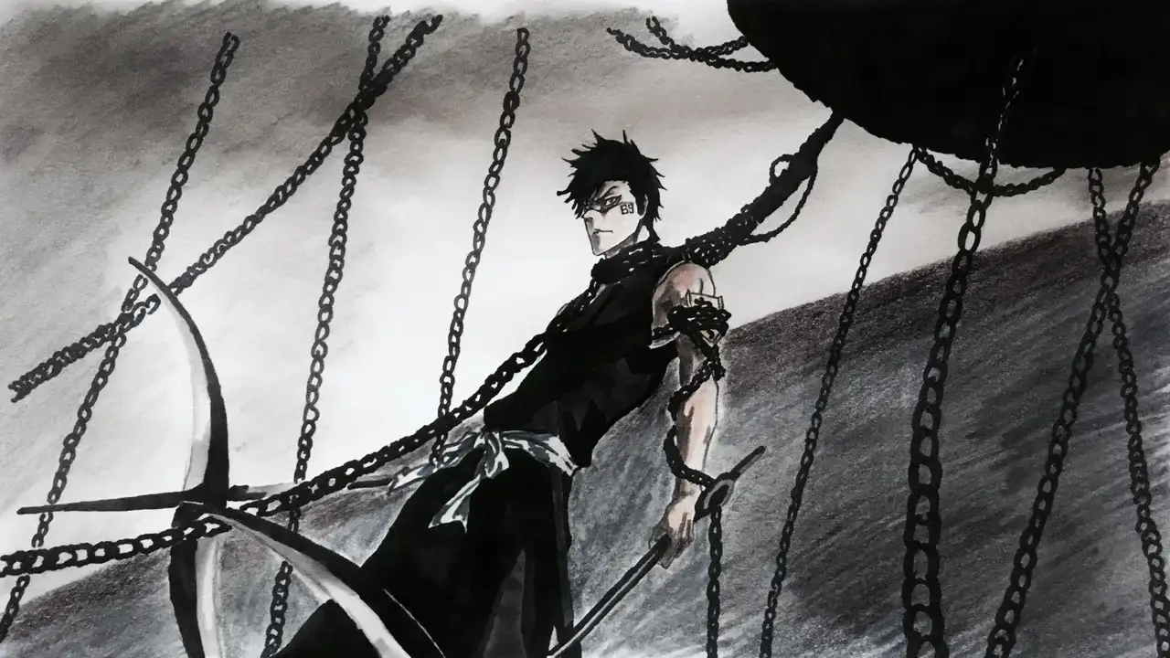Shuhei Hisagi con cadenas en Bleach TYBW, personaje clave en la corrección de canon del Bankai