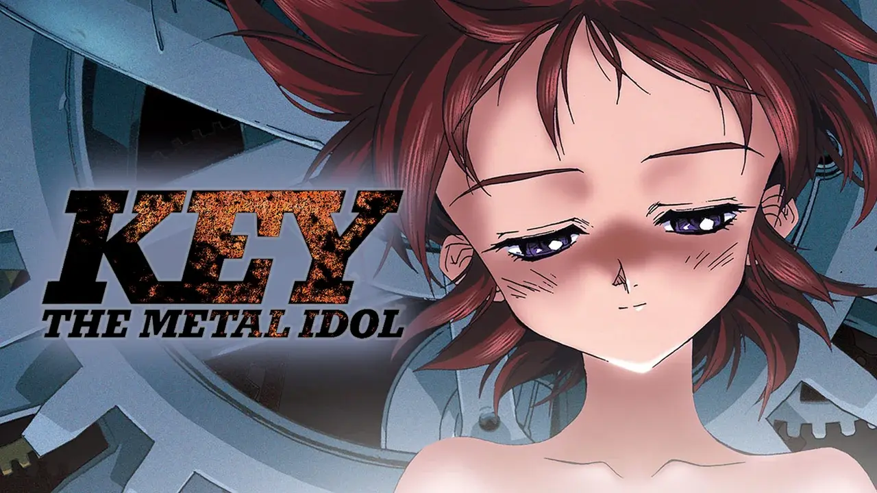 Cartel oficial del OVA Key the Metal Idol mostrando a la protagonista robot que sueña con convertirse en idol humana