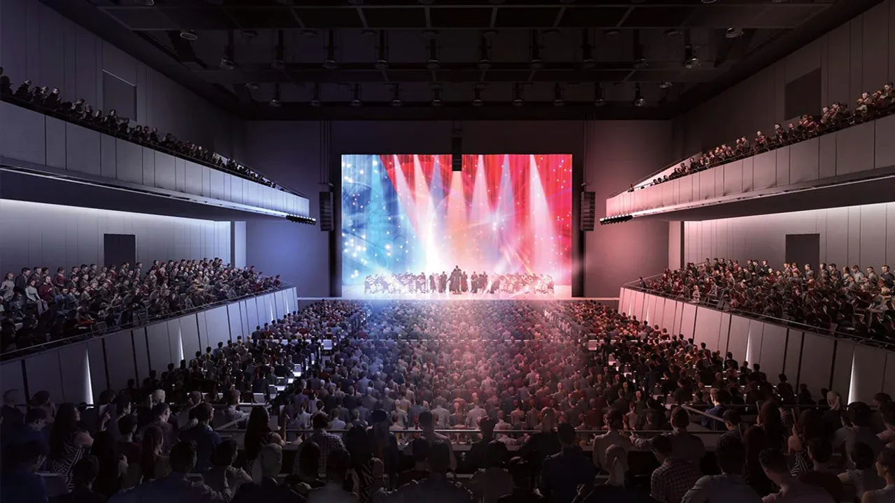 Interior del Tachikawa Stage Garden durante un concierto, sala principal con pantalla LED gigante y aforo completo, sede del concierto de Bungo Stray Dogs en mayo de 2026