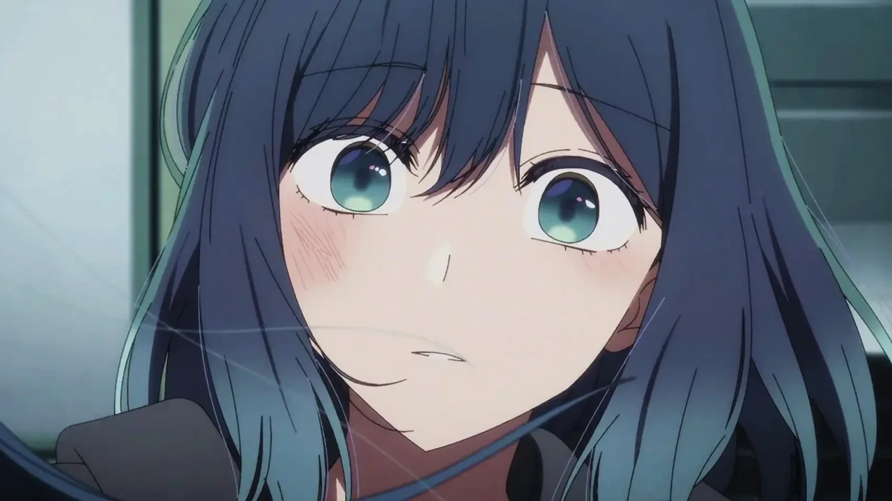 Akane Kurokawa con expresión sorprendida y ojos aguamarina en Oshi no Ko Temporada 3