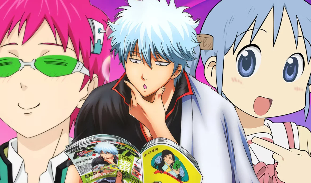 Collage de distintos animes raros y absurdos con personajes en situaciones extrañas