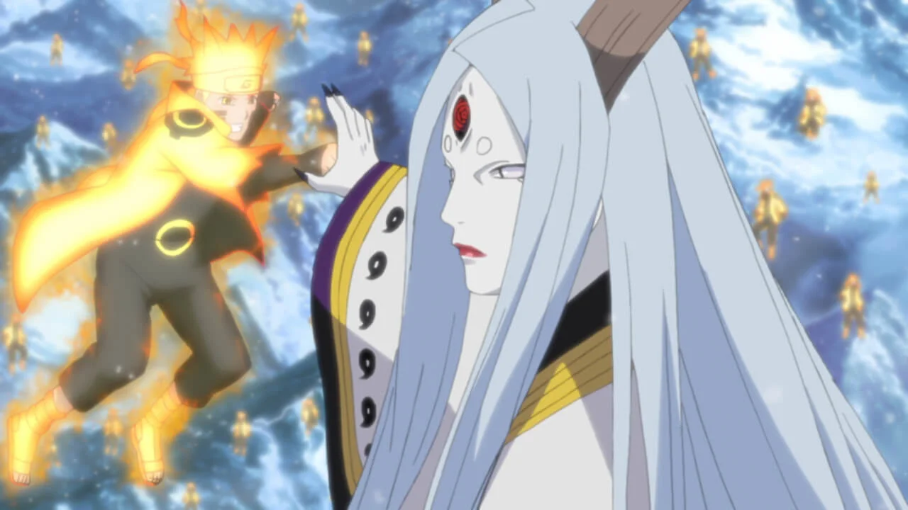 Kaguya Ōtsutsuki enfrentando a Naruto en modo Sabio de los Seis Caminos