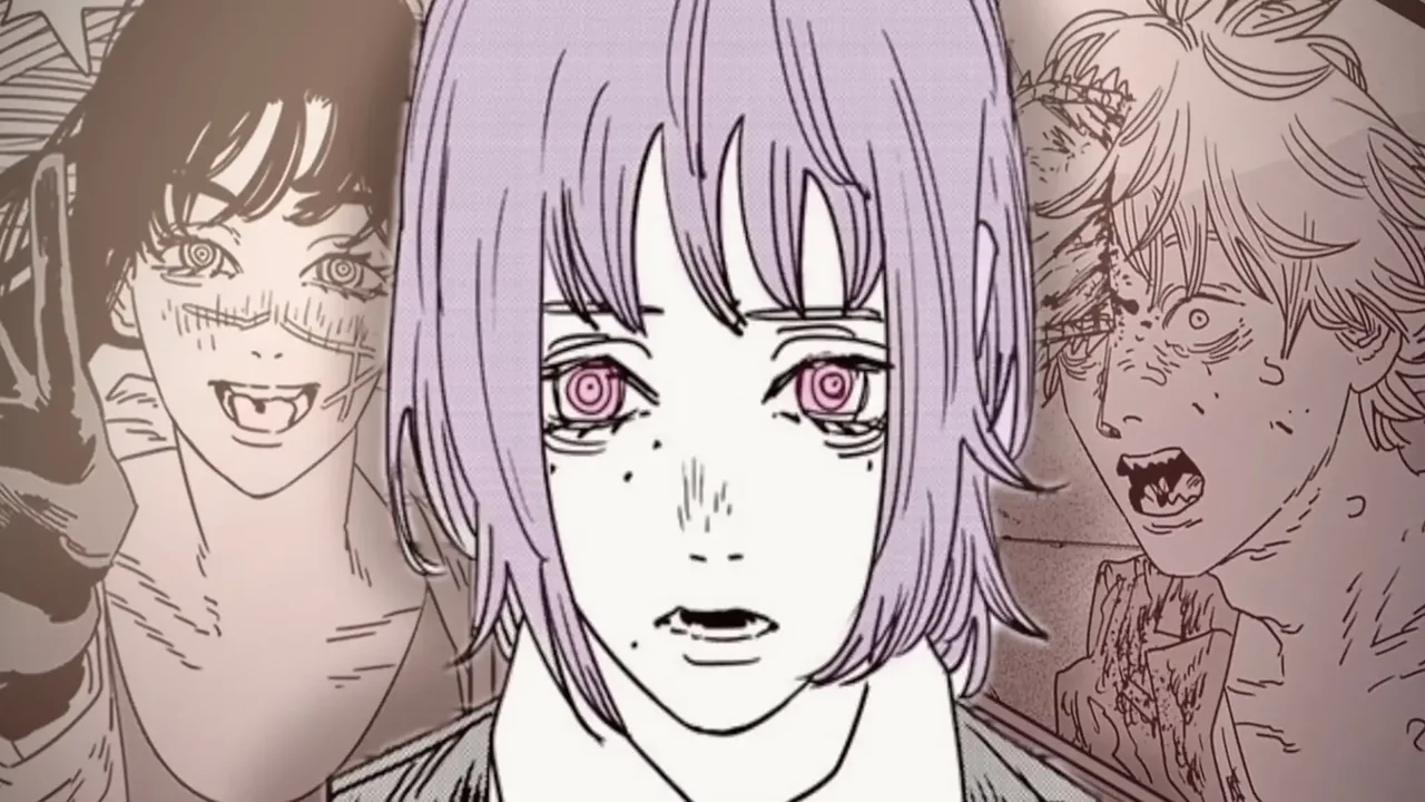 Li'l D, el Demonio de la Muerte, con ojos rojos y marcas en el rostro en Chainsaw Man