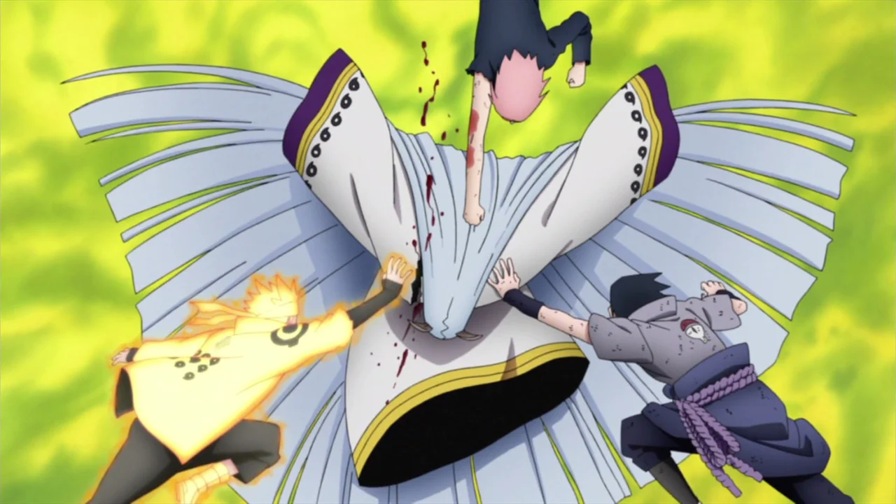 Naruto y Sasuke atacando a Kaguya Ōtsutsuki en la batalla final