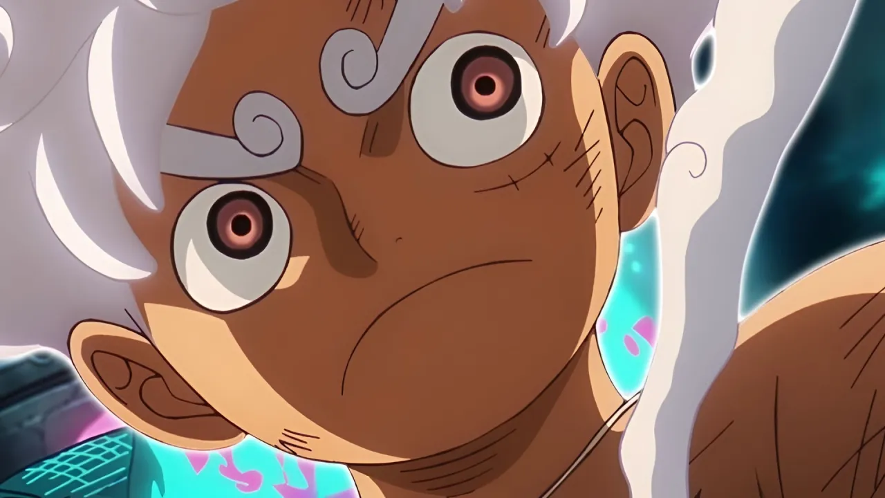 Luffy en su forma Gear 5 en el anime de One Piece ilustrando el cambio de formato y producción