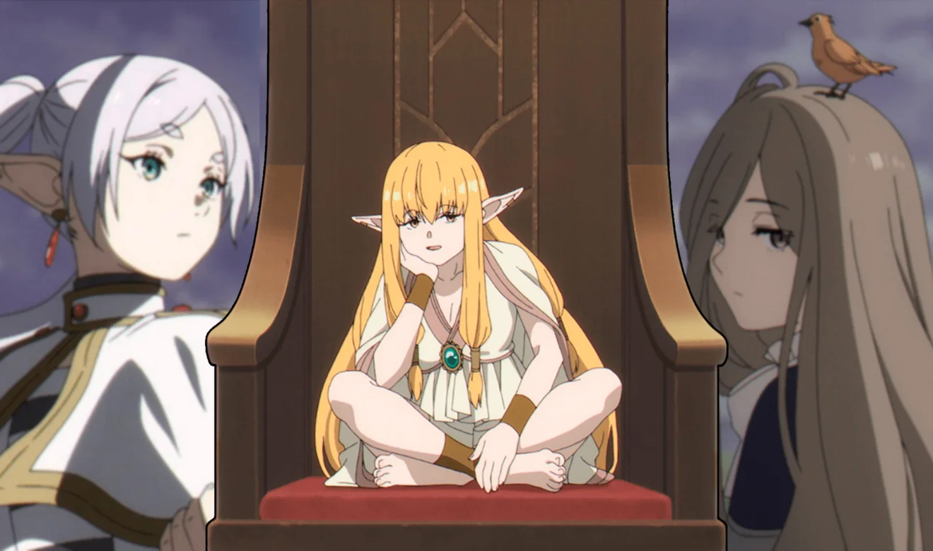 Elfos y magas reunidos para representar los diferentes tipos de magia en Sousou no Frieren