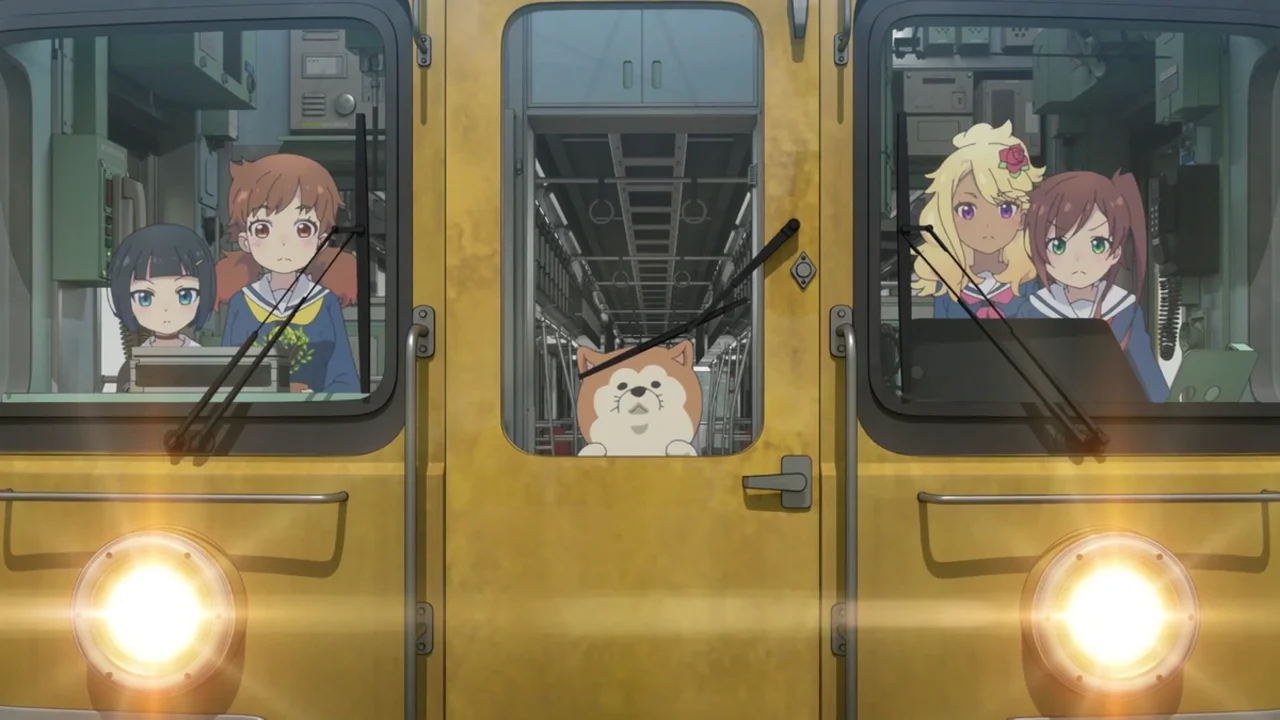 Personajes de anime viajando en tren hacia Uji, escena de peregrinaje otaku en Japón