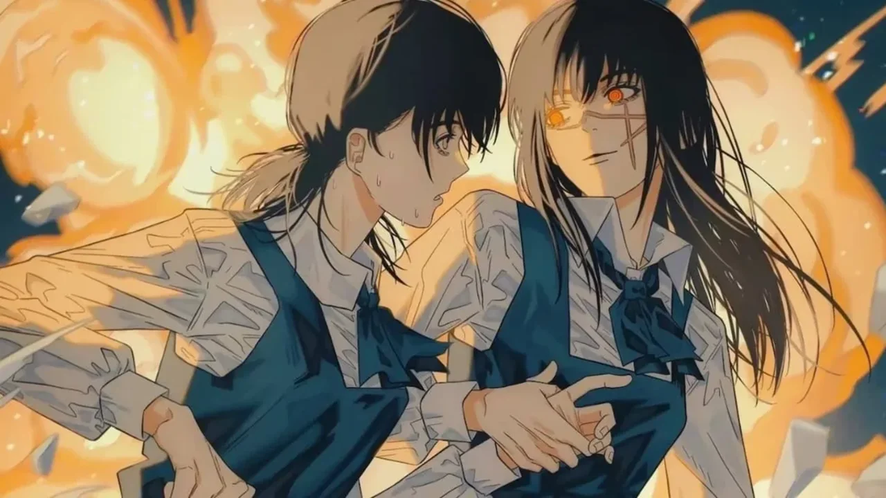 Yoru y Asa Mitaka juntas en medio de una explosión en Chainsaw Man