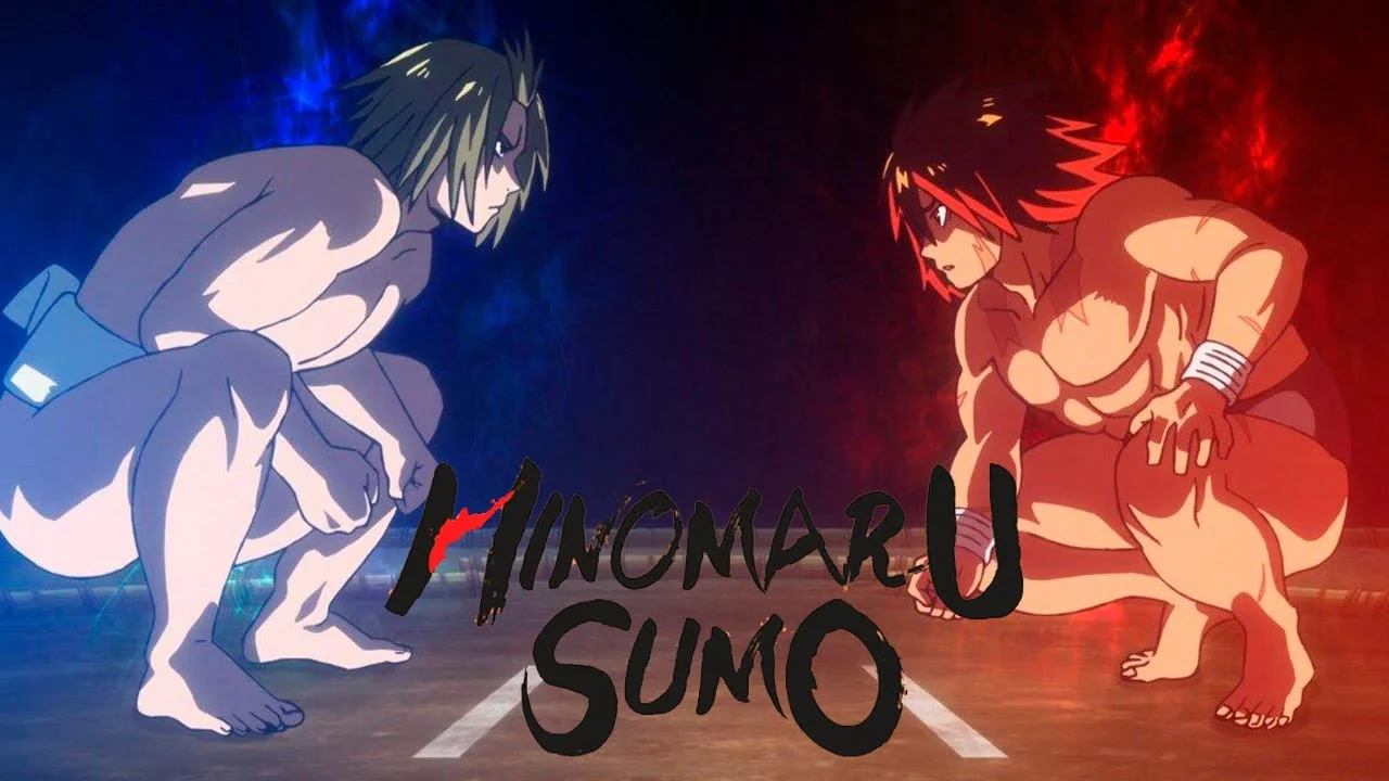 Hinomaru Ushio frente a su rival en el dohyo en el anime Hinomaru Sumo
