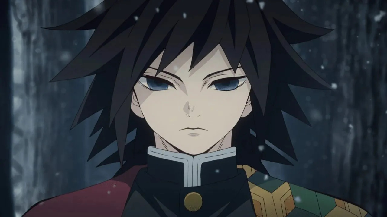 Giyu Tomioka de Demon Slayer con expresión fría, ocultando su culpa como superviviente
