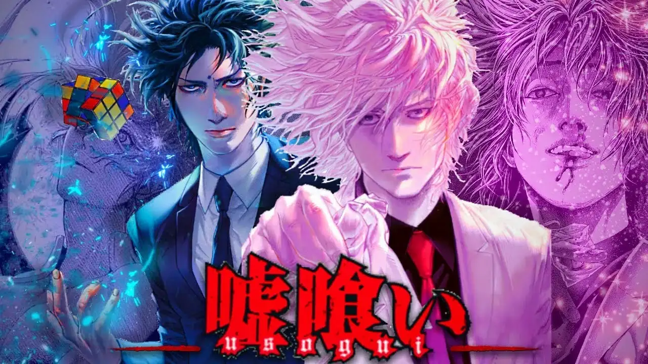 Arte del manga Usogui con Baku Madarame y los apostadores criminales de Kakerou