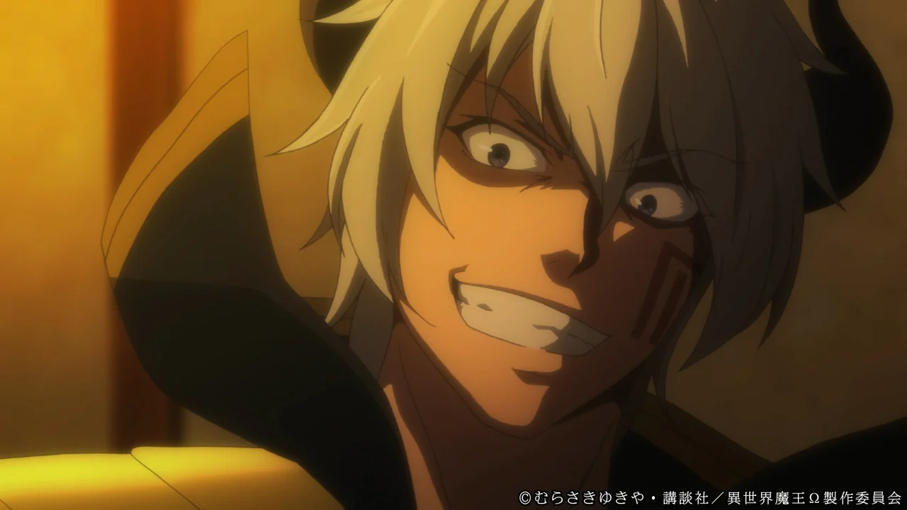 Diablo sonriendo en una escena de How Not to Summon a Demon Lord Omega