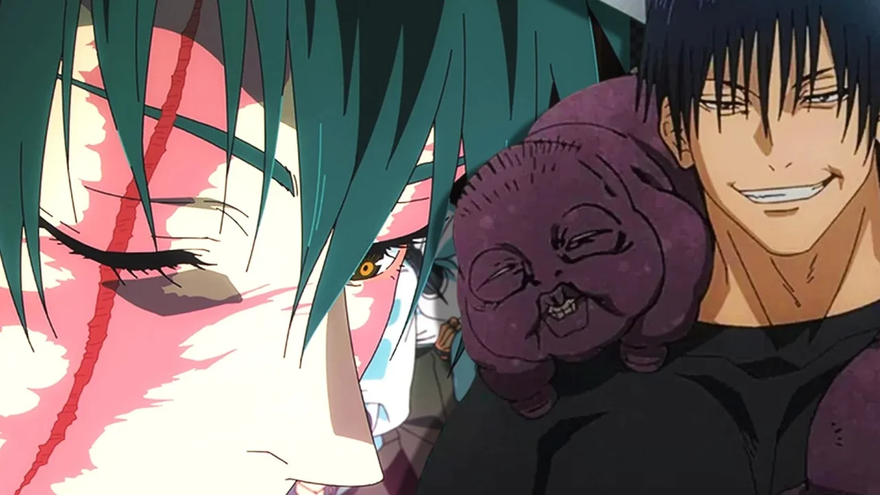 Maki Zenin y Toji Fushiguro junto a una maldición, dos miembros con Restricción Celestial del clan Zenin
