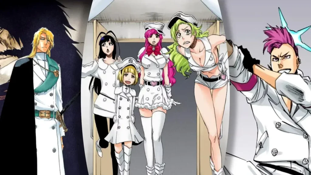 Collage de personajes Sternritter de la raza Quincy en Bleach, incluyendo a Haschwalth, Candice Catnipp, Meninas McAllon y Liltotto Lamperd