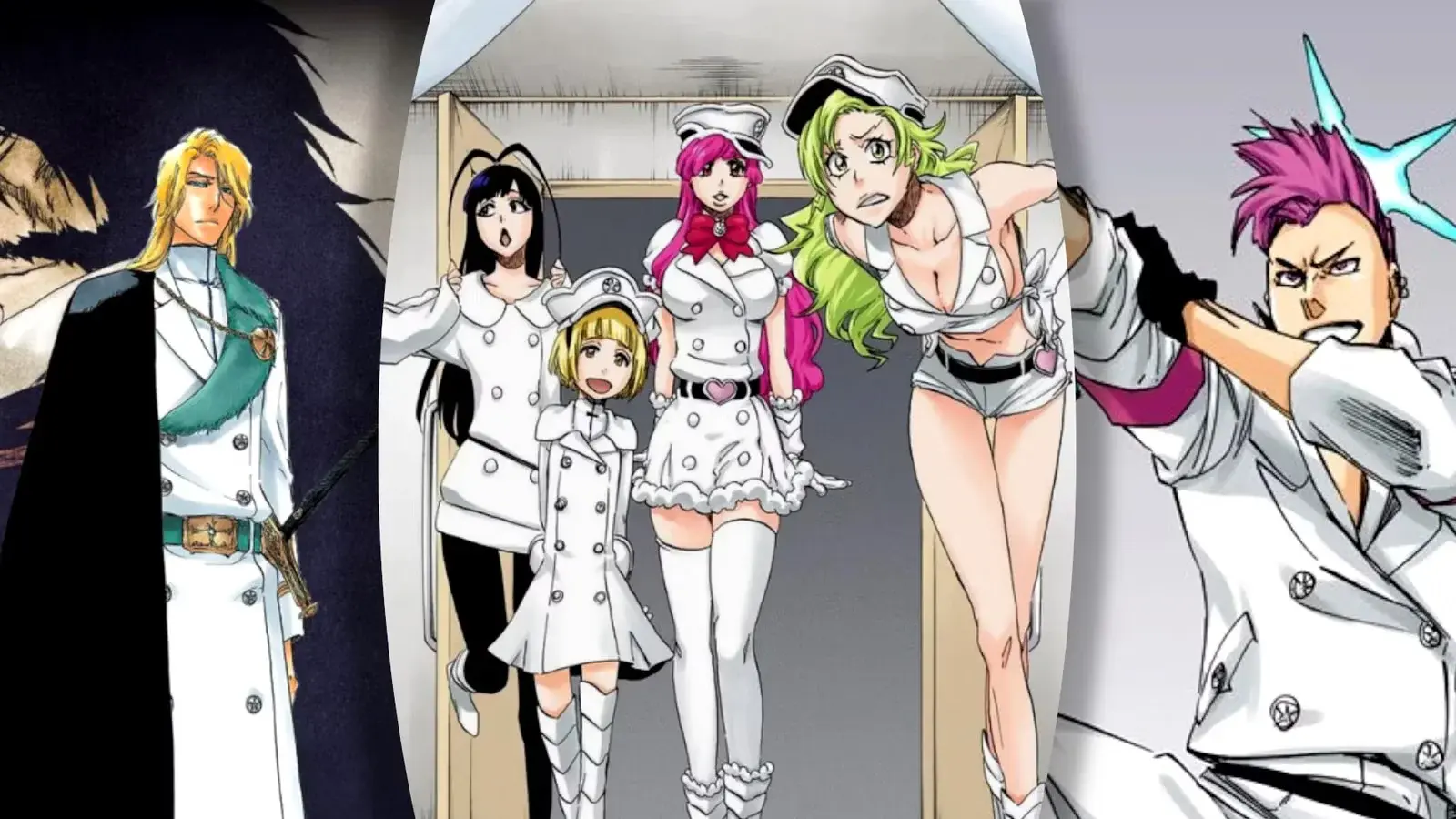 Collage de personajes Sternritter de la raza Quincy en Bleach, incluyendo a Haschwalth, Candice Catnipp, Meninas McAllon y Liltotto Lamperd