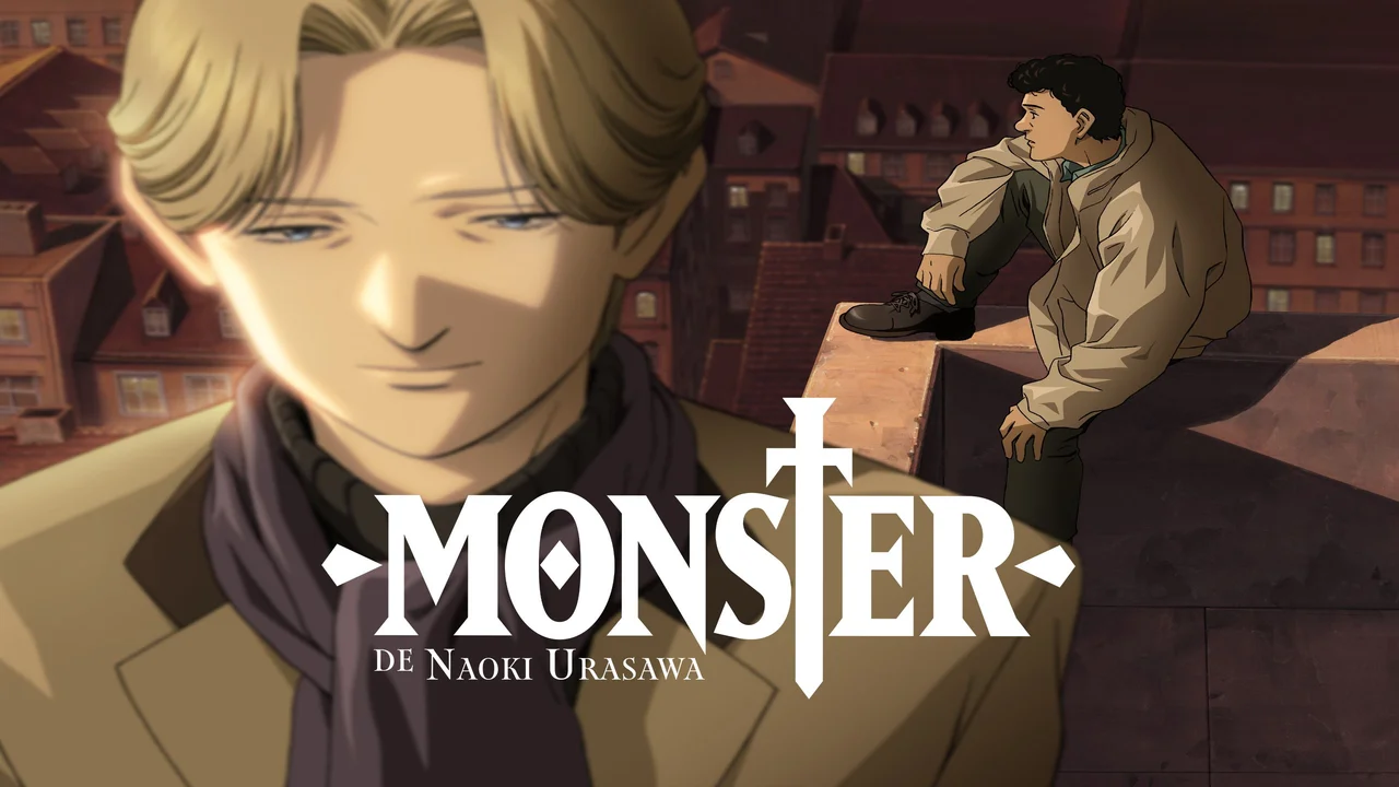 Johan Liebert y Tenma en el cartel oficial del anime Monster de Naoki Urasawa