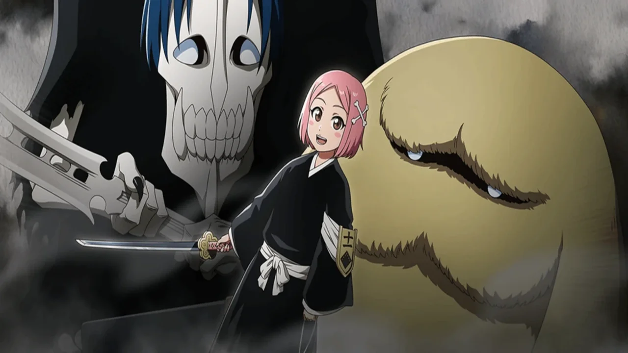 Yachiru Kusajishi junto a Kenpachi y su zanpakuto en Bleach TYBW