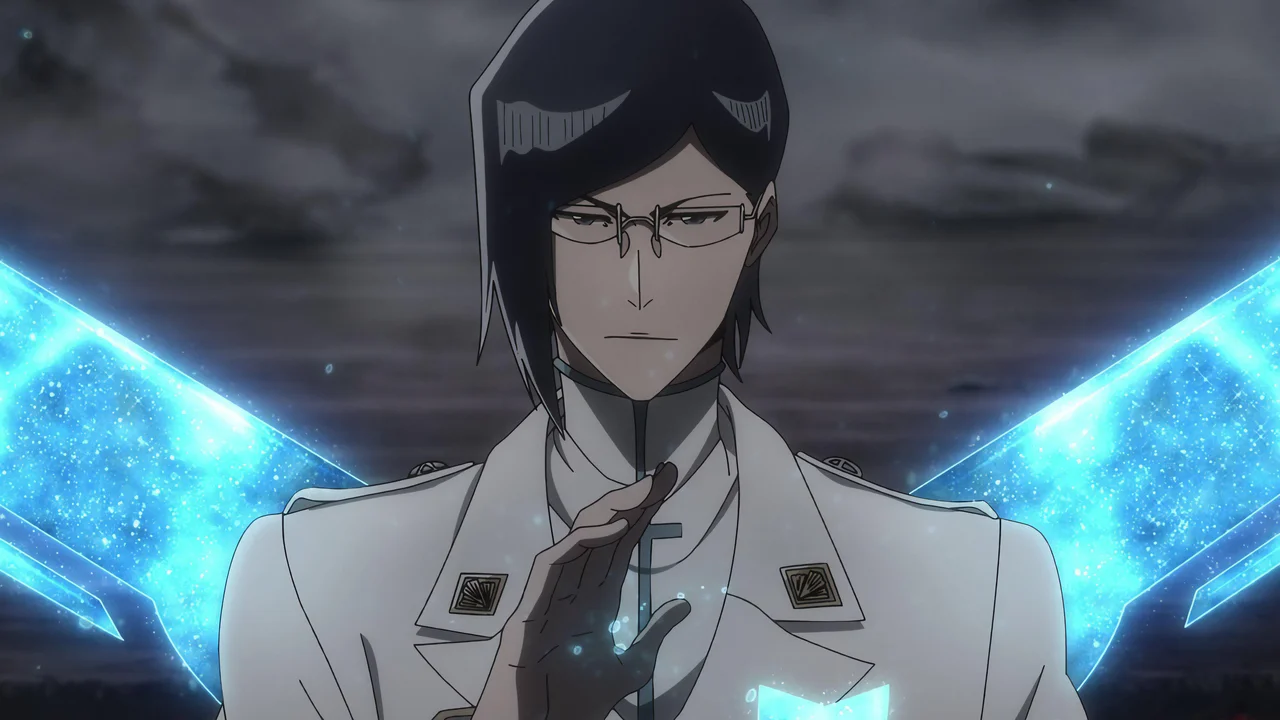 Uryu Ishida activando su poder Quincy con flechas de energía azul en Bleach: Thousand-Year Blood War