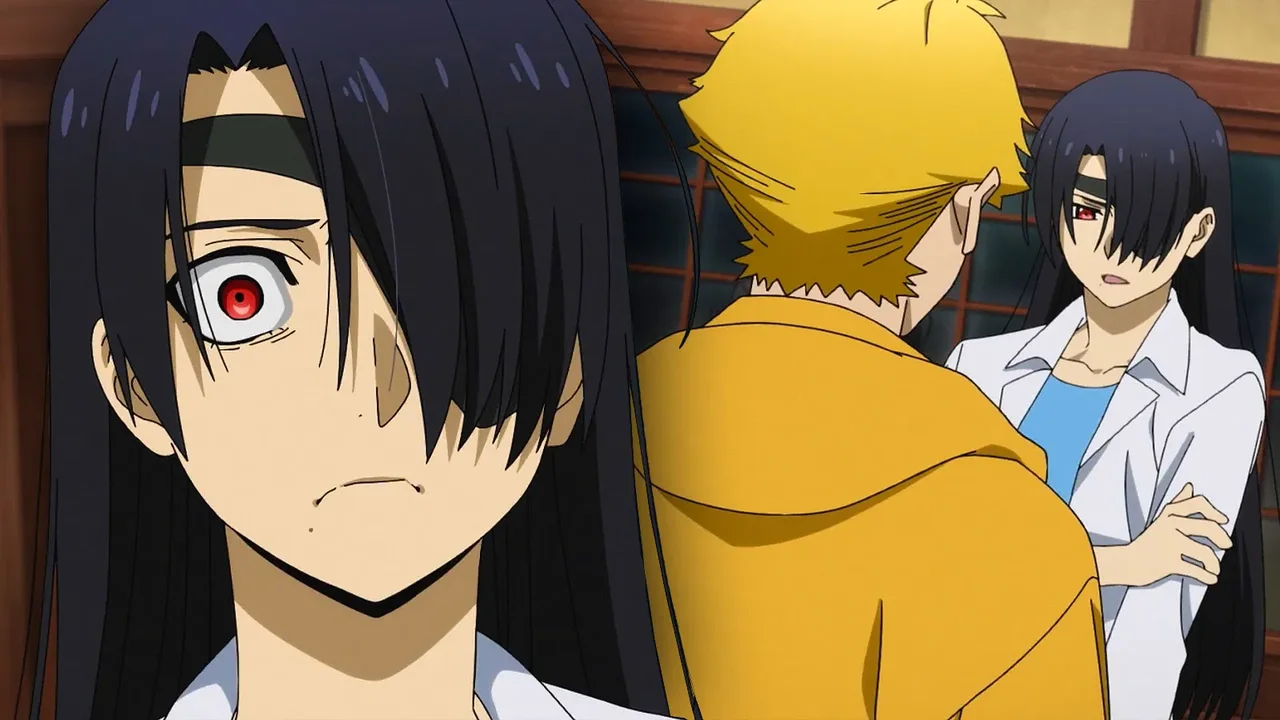 Asa con expresión seria junto a Yuru en el episodio 6 de Daemons of the Shadow Realm