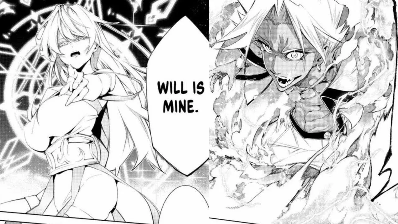 Elfaria reclamando a Will con la frase Will is Mine en el manga de Wistoria: Wand and Sword