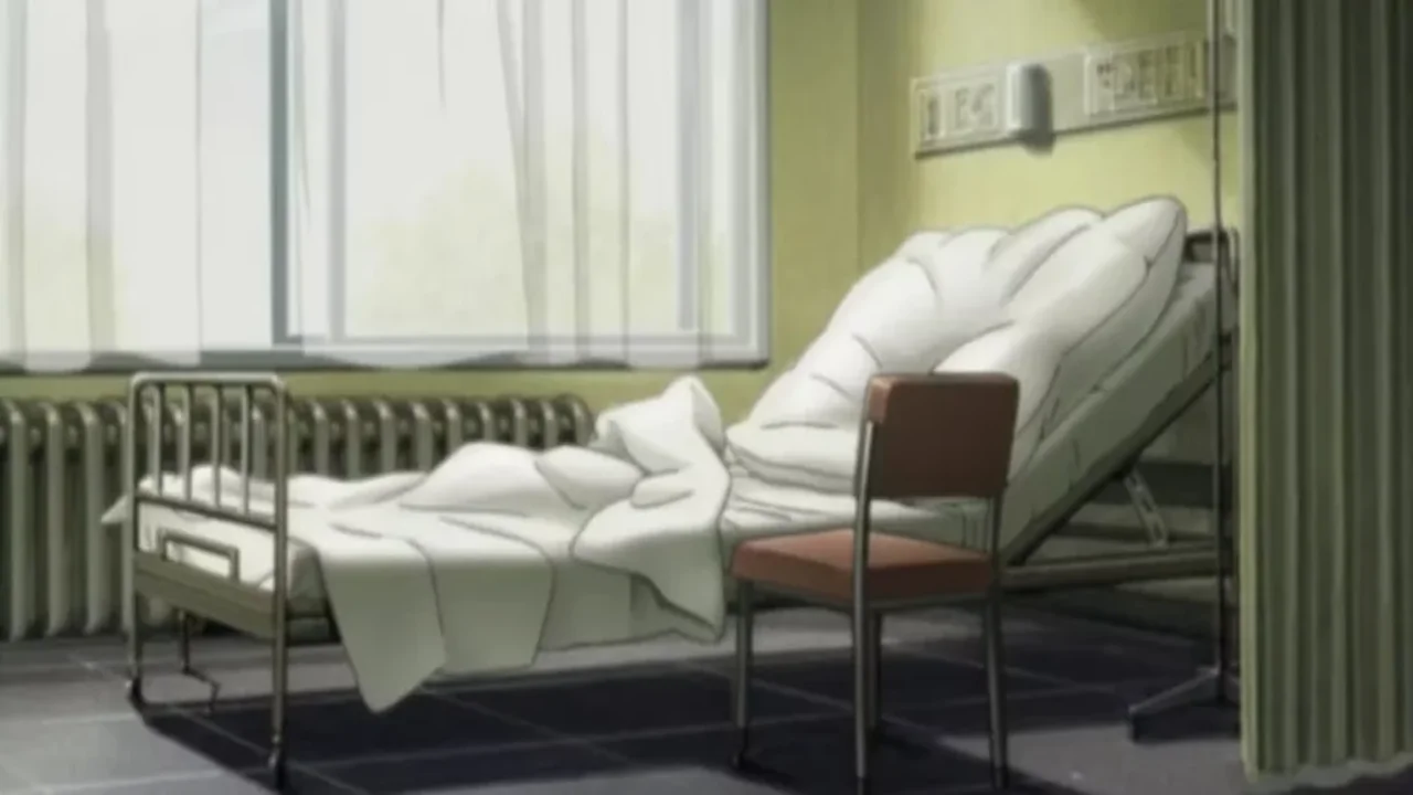 Cama vacía con la ventana abierta al final del anime Monster, escena del hospital
