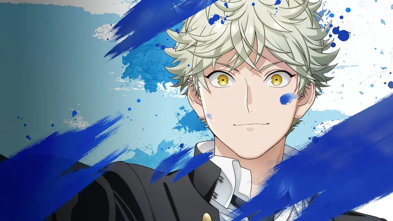 Yatora Yaguchi con una mancha de pintura azul en la mejilla en el anime Blue Period
