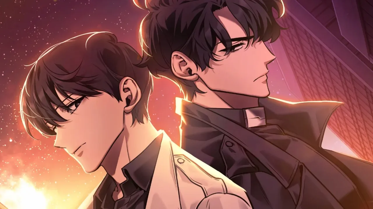 Kim Dokja y Yoo Joonghyuk de perfil en Omniscient Reader's Viewpoint, ilustración del sistema de Probabilidad