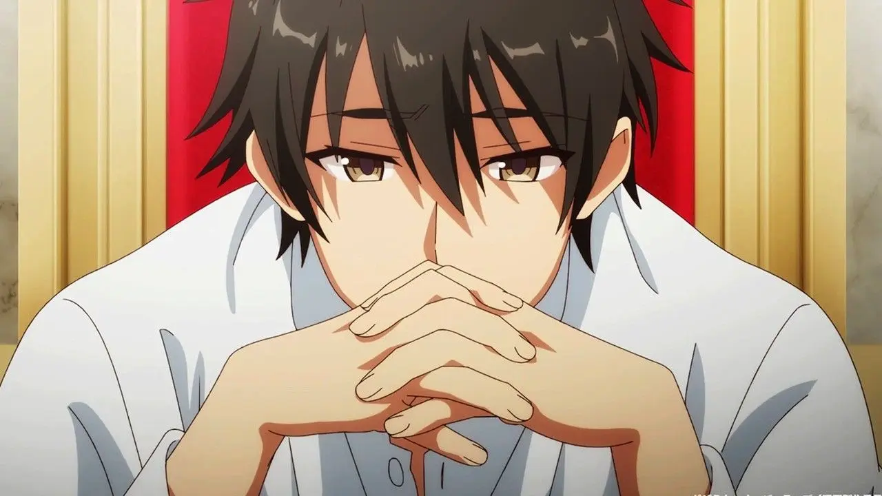 Kazuya Souma pensando en su trono en How a Realist Hero Rebuilt the Kingdom