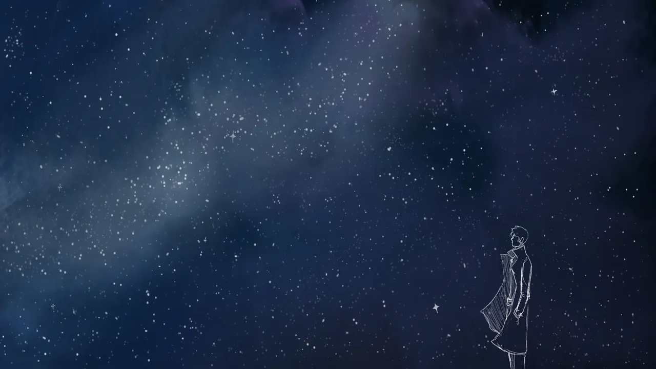 Figura solitaria mirando el cielo estrellado en Omniscient Reader's Viewpoint, representando la Probabilidad del Star Stream
