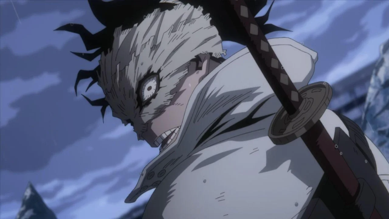 Stain, el asesino de héroes de My Hero Academia, con su katana y vendas en el rostro