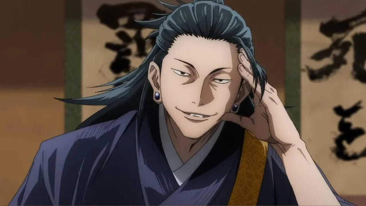 Suguru Geto sonriendo con su kimono oscuro en Jujutsu Kaisen