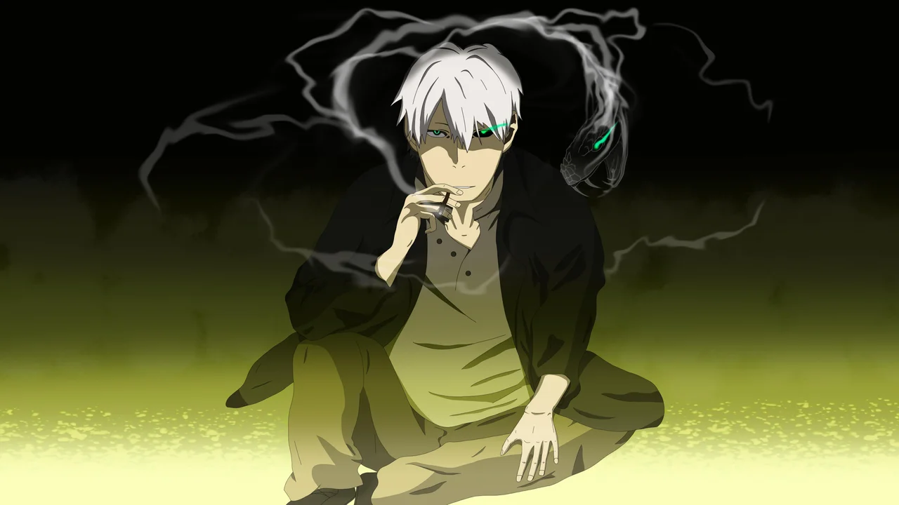 Ginko, el protagonista de Mushishi, rodeado de humo de Mushi
