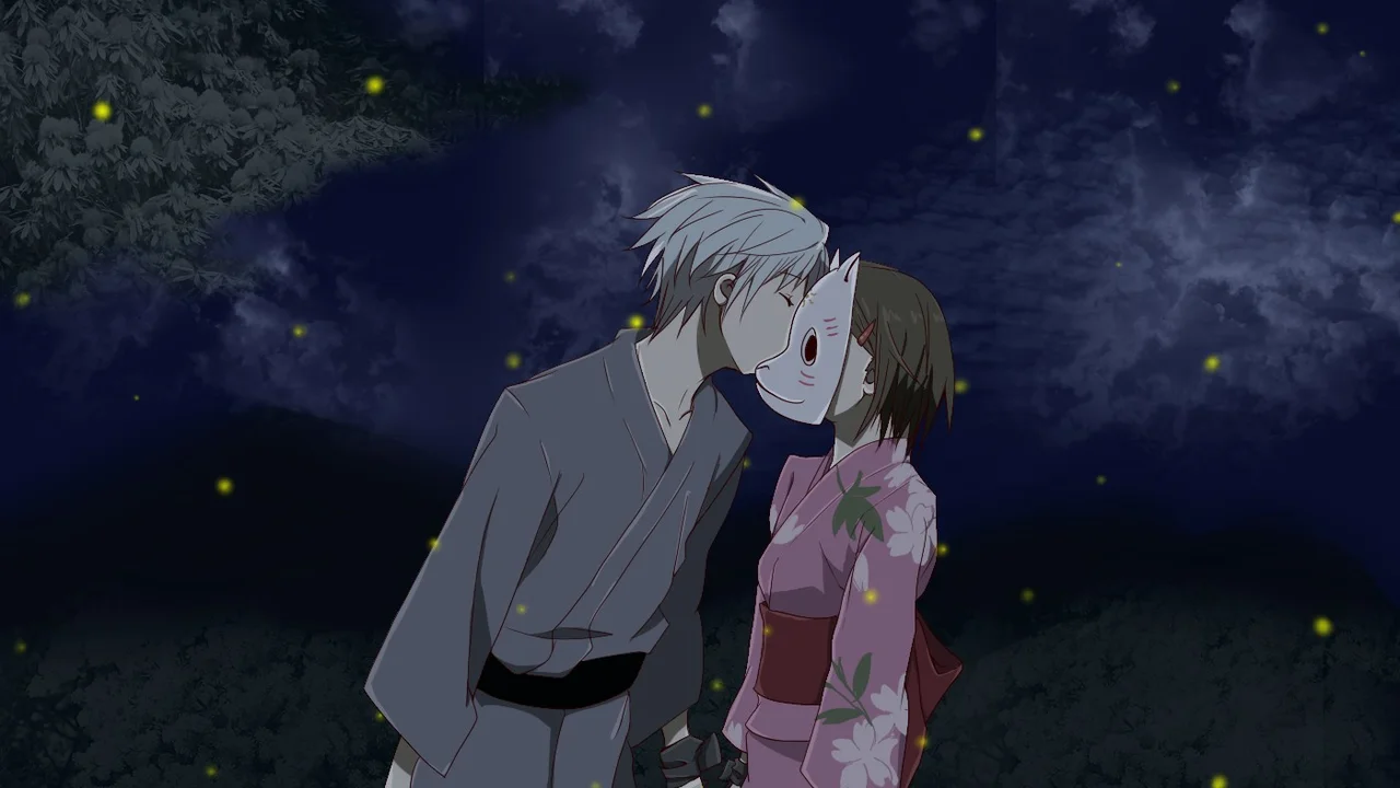 Gin y Hotaru bajo las luciérnagas en Hotarubi no Mori e, corto de anime triste