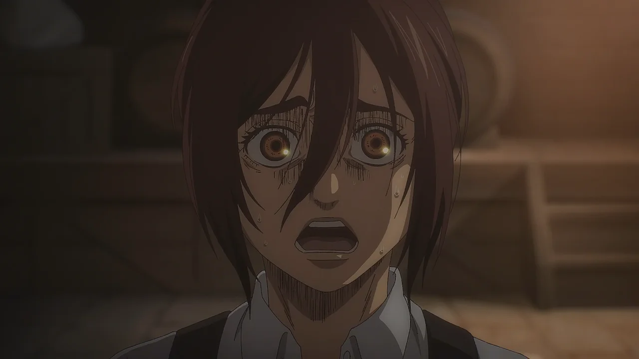 Gabi Braun con expresión de horror en Attack on Titan, uno de los personajes más odiados del anime