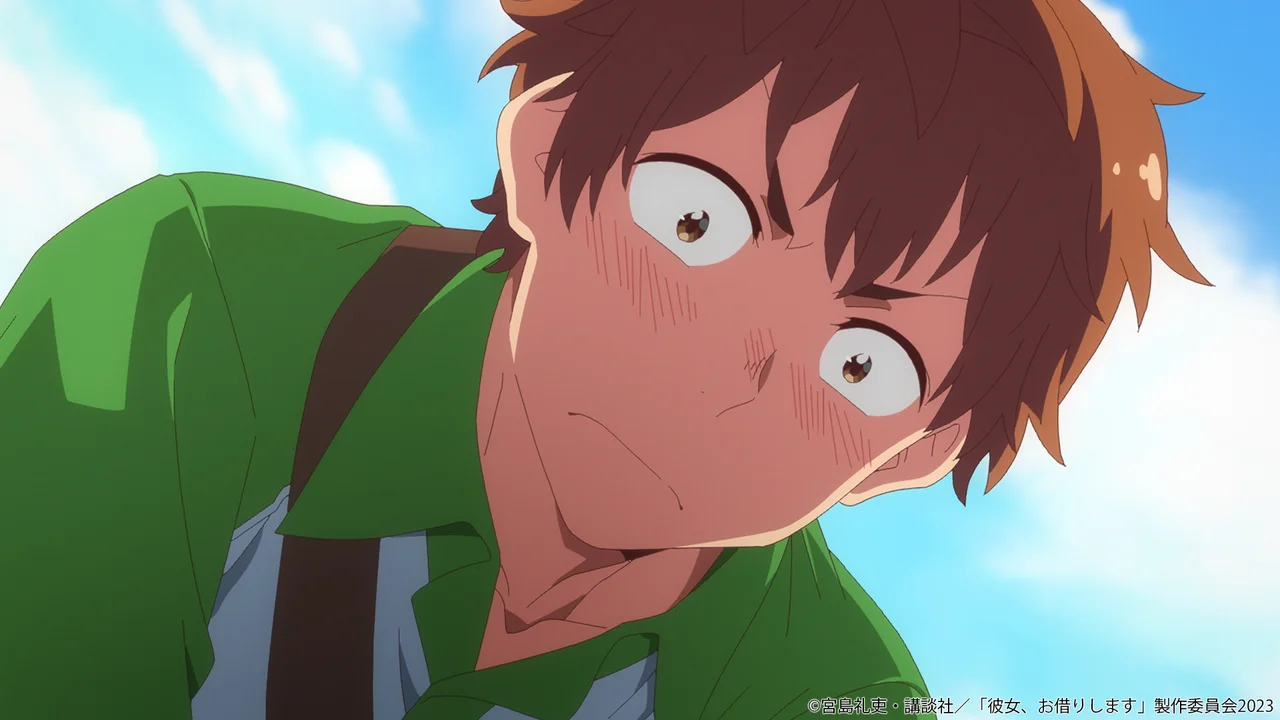 Kazuya Kinoshita con expresión nerviosa en Rent-a-Girlfriend, protagonista criticado por sus decisiones en el anime
