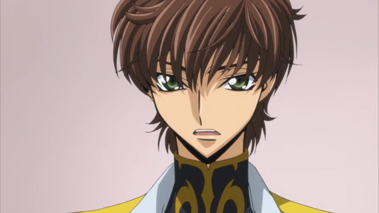 Suzaku Kururugi con expresión tensa en Code Geass, personaje incomprendido por el fandom
